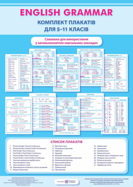 anhliiska_hramatyka_komplekt_plakativ_dlia_511_klasiv_2255555500699.jpg Англійська граматика. Комплект плакатів для 5–11 класів - Зображення 1